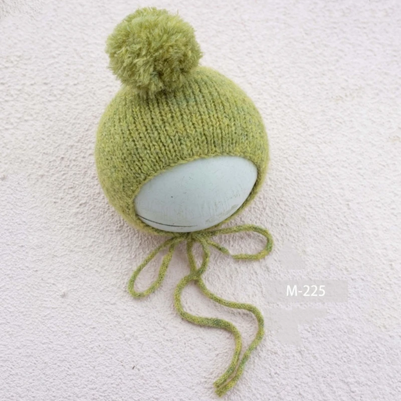 

Baby Fur Ball Knitting Hat Handmade Crochet Newborn Photography Props Bonnet Infants Photo Posing for 40JC