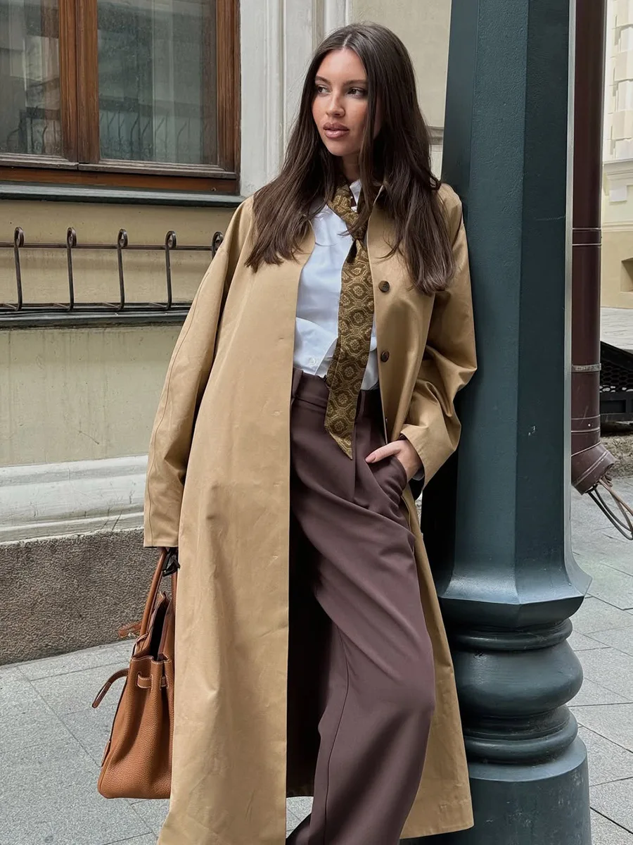 Bornladies Women's Long Trench Coat Lapel Single Breasted New Autumn Winter Jackets Cotton Loose Outerwear Trench