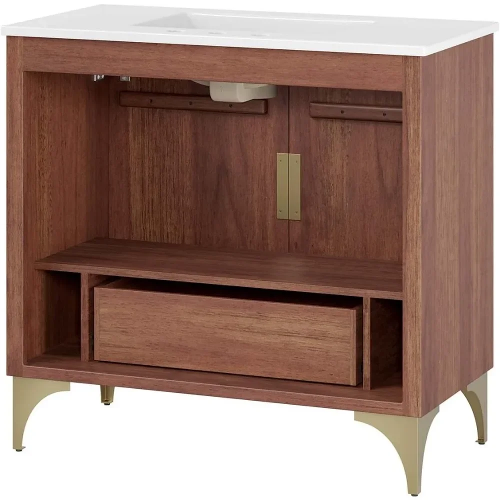 Daylight Bathroom Vanity Cabinet with Ceramic Sink Basin, 36 Inch, White Walnut 5