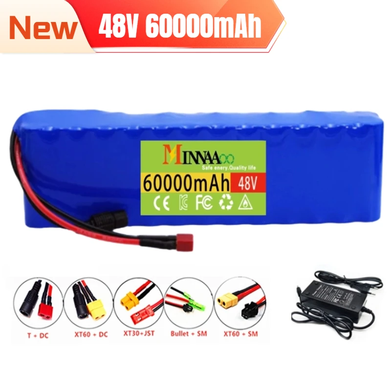 

High Capacity 13S2P 48v 60Ah 18650 Li-ion Battery for Bafang Electric Bike Retrofit Kit 1000w 54.6V 2A Charger + XT60 Plug