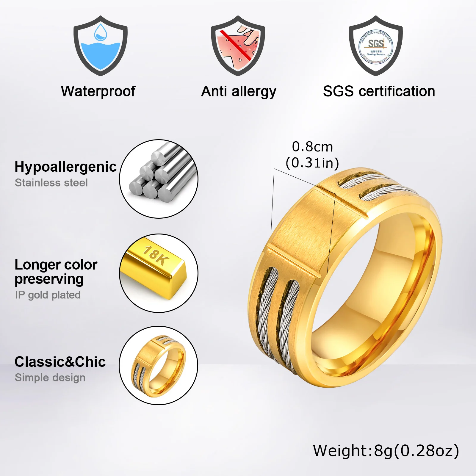 Masonic-Inspired Chunky Waterproof Stainless Steel Ring