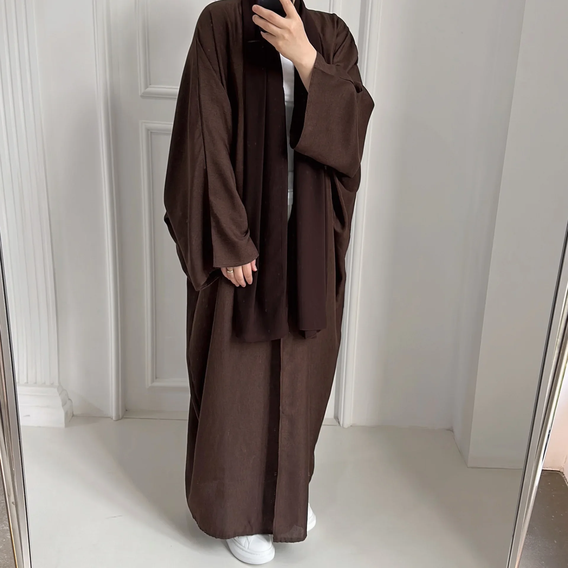 Cotton Linen Open Abaya for Women Kimono Muslim Hijab Dress Casual Plain Abayas Dubai Luxury Turkey Islamic Outfit Kaftan Robe