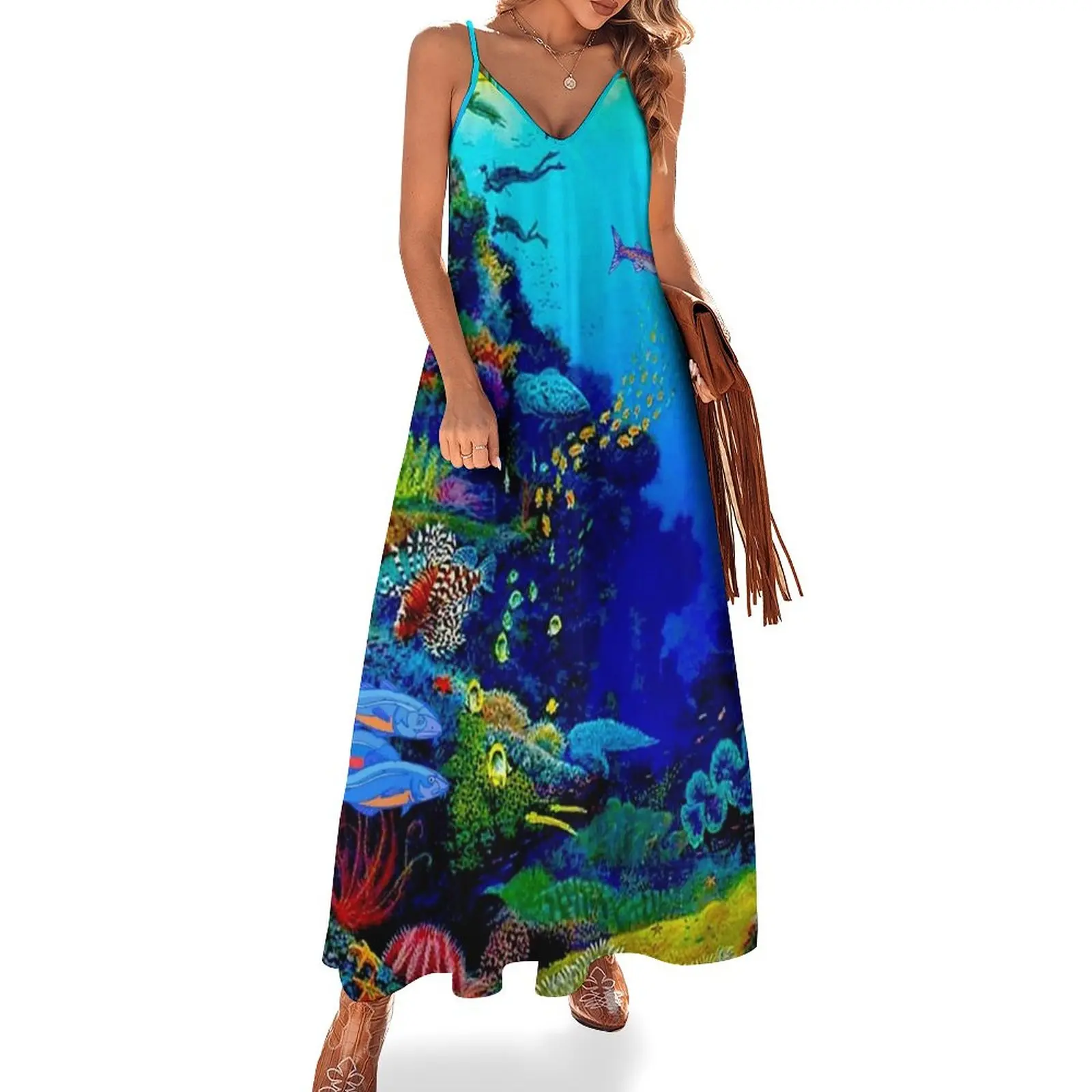 

QUEENSLAND AUSTRALIA Great Barrier Reef Travel Print Sleeveless Dress luxury evening dress woman for wedding prom dress