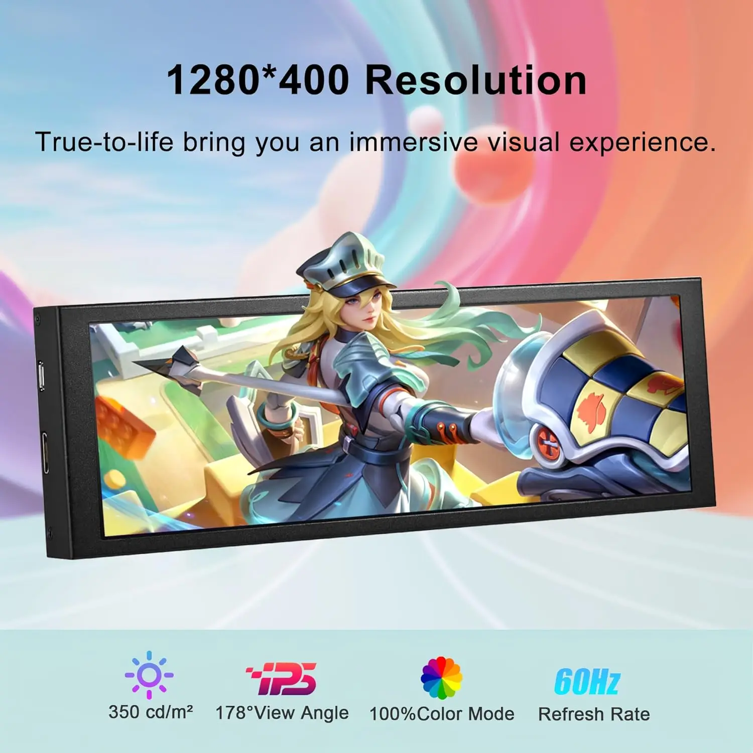 Wisecoco 7.84インチ1280x400 セカンダリーモニター ミニポータブル
