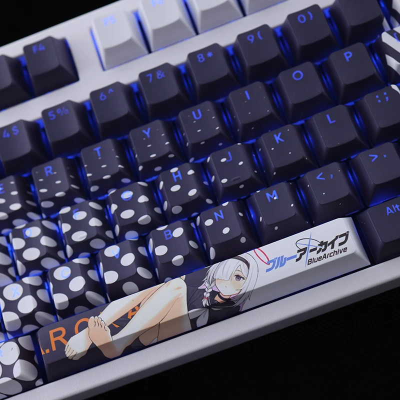 Arquivo Azul Arona Keycap Pbt Dye Subbed Backlit Keycaps Desenhos Animados Anime Gaming Key Caps para Ansi 61 87 104 108 108 Chaves Set - Imagem 4