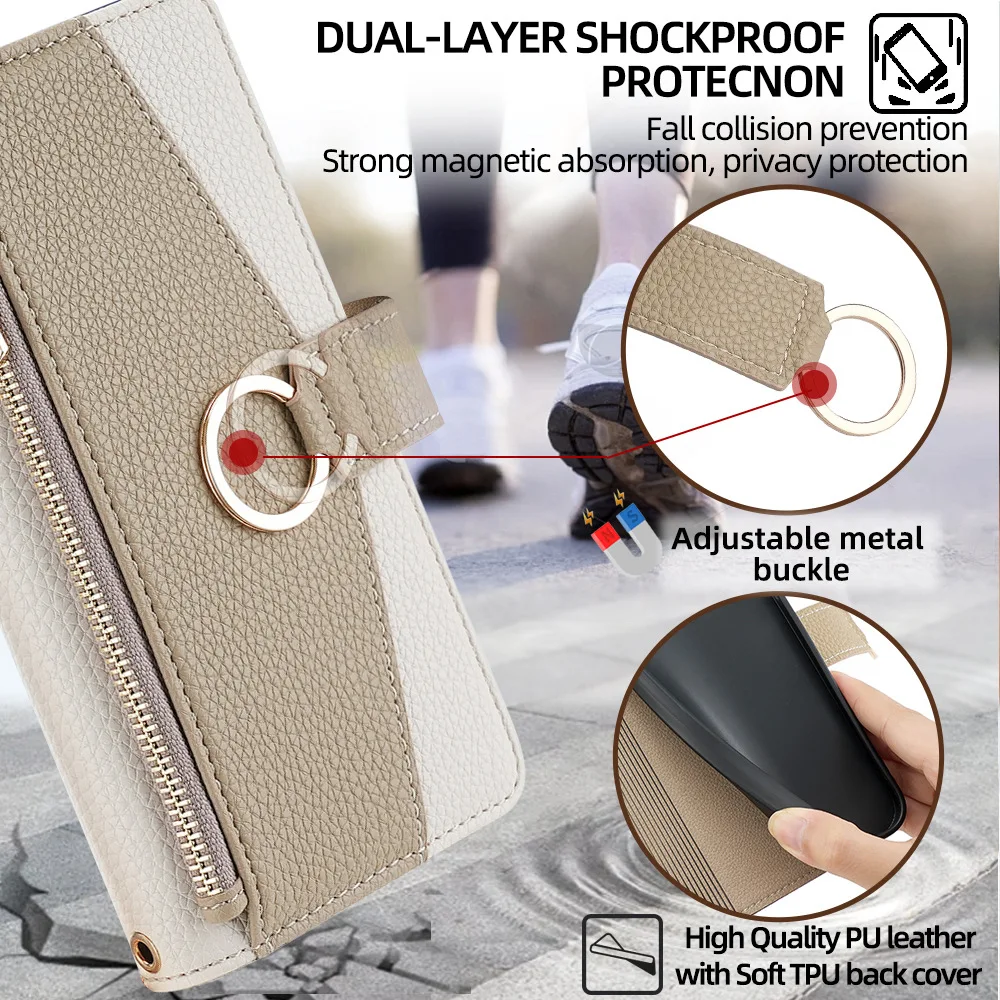 Leather Flip Wallet Case - Retro Soft Cover with Holder and Cape Design