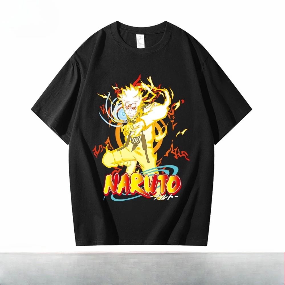 Naruto Trendy Black Children's Summer Anime Graphic Cotton T-shirt