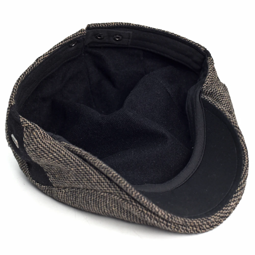 Zeitungsjunge Mütze Herren Winter Dicke Warme Vintage Casual Streifen Baskenmütze Gatsby Flacher Hut Schirmmütze Einstellbar – Detail 6