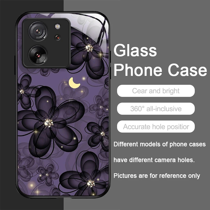 Luxury Black Rose Flower Tempered Glass Phone Case - Elegant Hard Cover