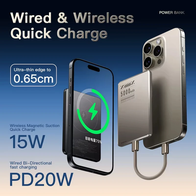 Xiaomi 5000mAh Magnetic Ultra-thin Power Bank Slim Wireless Powerbank Portable External Battery for Magsafe for iPhone Samsung 2