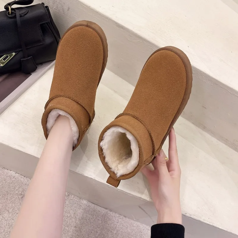 Ladies Shoes on Sale 2023 Slip on Women's Boots Winter Plush Warm Round Toe Solid Flock Comfortable Low-heeled Casual Snow Boots