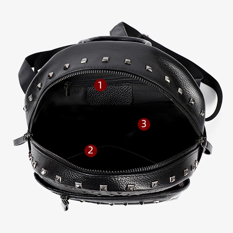 100% Real Leather Women Backpack Rivet Female Daily Crocodile Pattern School Bag for Girls Teenagers Travel Bag Leather rucksack 6