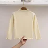 Autumn Winter Fashion Girl Long Sleeve T-Shirt with Ruffle Edges for Kids Soft and Warm Solid Color Children Casual Clothes Tops 2
