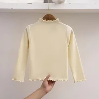 Autumn Winter Fashion Girl Long Sleeve T-Shirt with Ruffle Edges for Kids Soft and Warm Solid Color Children Casual Clothes Tops 2