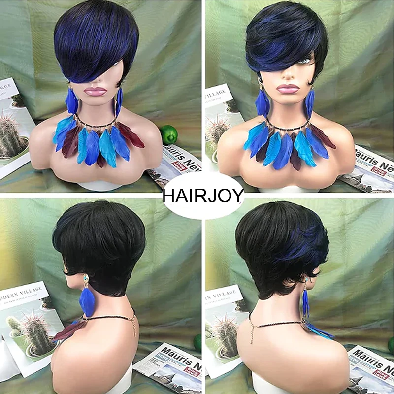 HAIRJOY ??합성 머리 짧은 직모 검정색 가발(아프리카계 미국인 여성을 ..