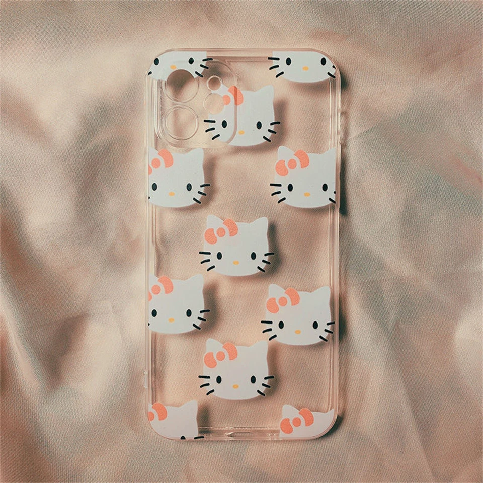 thumbnail image 1 of Sanrio-funda de Hello Kitty con soporte 3D para iPhone, 15, 14, 13, 11, 12 Pro Max, Mini, XS, XR, 7, 8 Plus, SE2, cubierta transparente a prueba de golpes, Y2K, 1 of 5