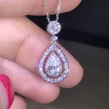 

Genuine 925 Sterling Silver 45cm Necklace Diamond Pendant for Women Wedding Bizuteria White Topaz Gemstone Silver 925 Jewelry