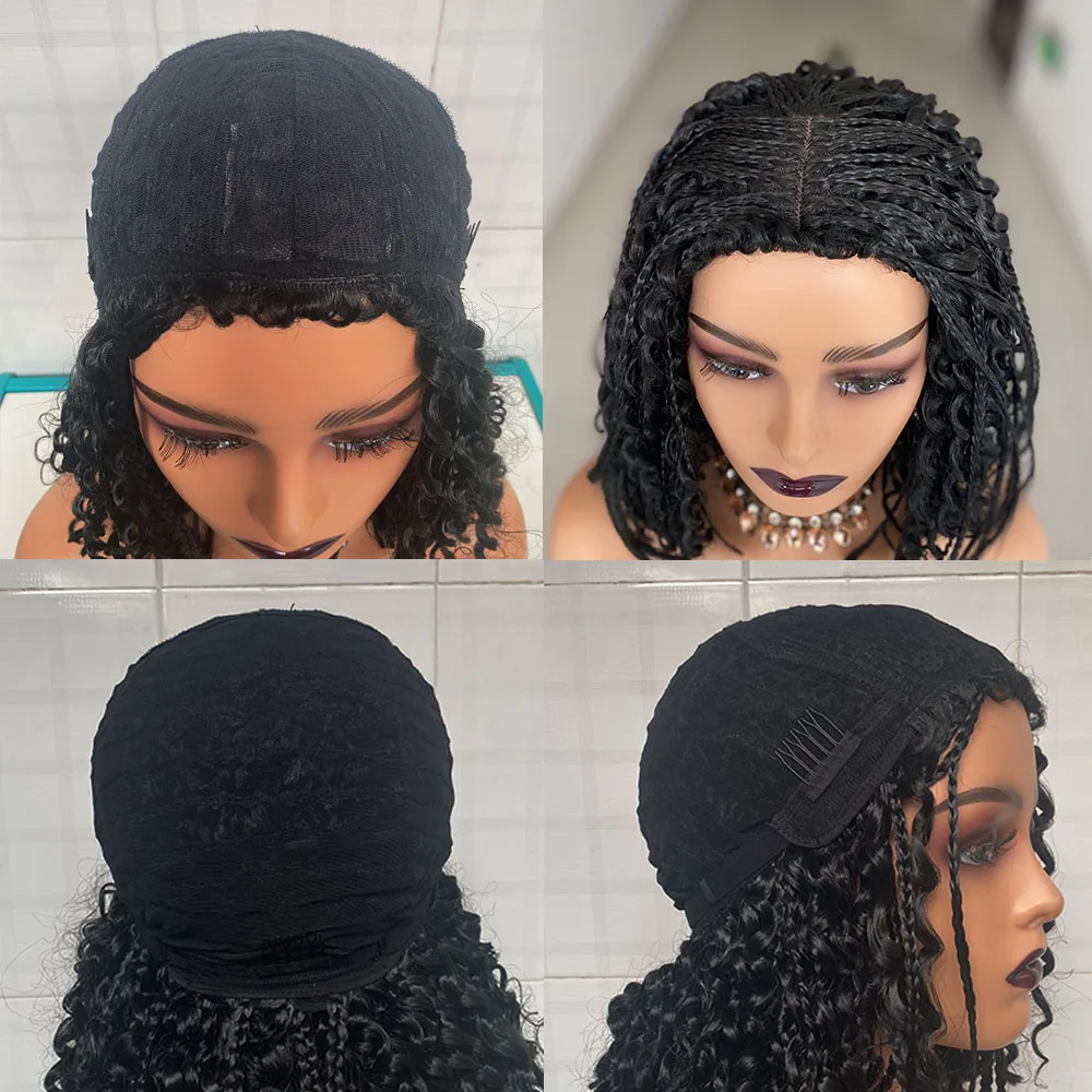 Short Box Braided Bob Wig for Black Women Curly Goddess Box Braids Wigs Synthetic Black Color Bob Hair Daily Use