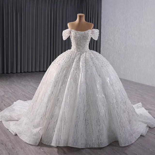 Jancember Wholesale Customization Wedding Dresses For Women Organza Ball Gown Boat Neck Cap Sleeve Beading vestido de novia 241030 4