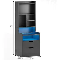 Charging Station Nightstand with LED Lights, Bookshelf, Drawers & Power Outlet for Bedside Storage 3