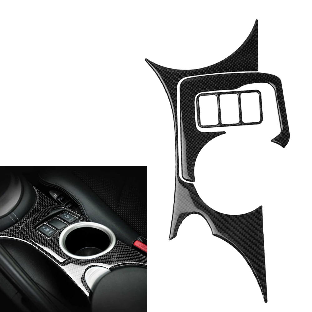 

Carbon Fiber Car Console Water Tea Holder Sticker Panel Trim Cover Switch Knob Board Frame For Nissan 2009-2022 370Z Z34