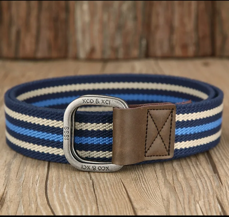 Tactical Double Ring Buckle Canvas Belt for Men Fashion Casual Simple All-match Jeans Accessories Outdoor Sports Youth Waistband