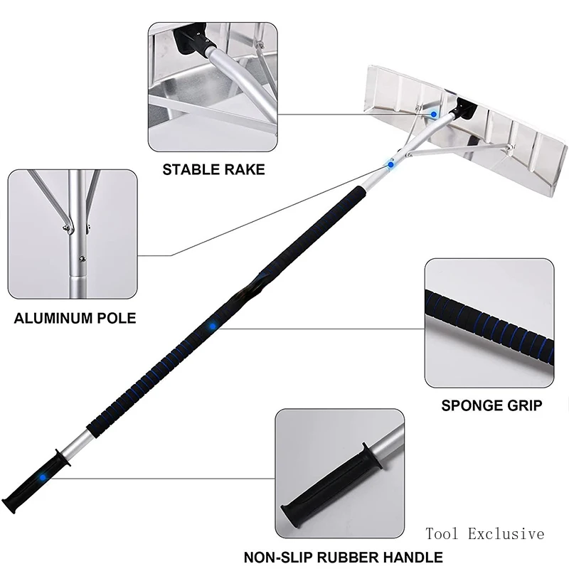 Aluminum Extension Pole Lightweight Roof Snow Shovel Rake 20 Ft High Reach Outdoor Snow Removal Tools Snow Shovel Scraper Rake 5