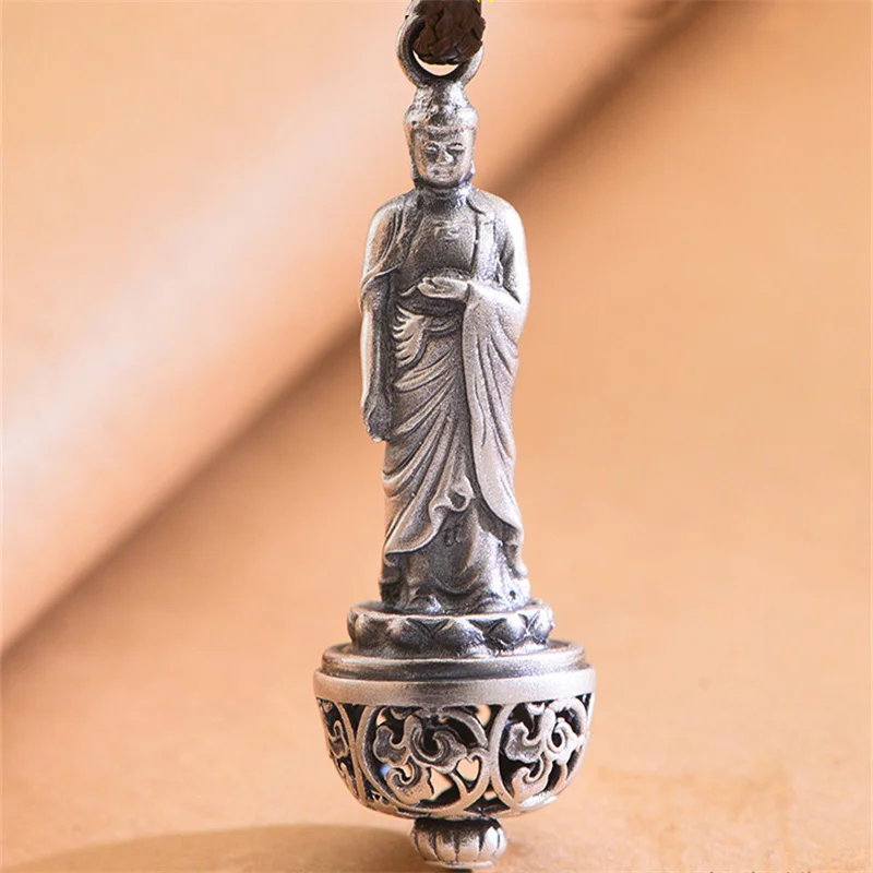 Männlicher Anhänger mit sechs Zeichen, Mantra Maitreya, lachender Buddha, Amitabha-Halskette für Männer, Schmuckkette, 925er Silber, Halskette, Jungen-Geschenk – Detail 9