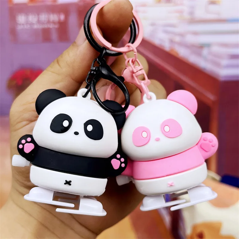 1Pcs Cute Little Panda Keychain Clockwork Walking Animal Doll Toys Exquisite Schoolbag Charm for Girls Small Gift Car Key Chain
