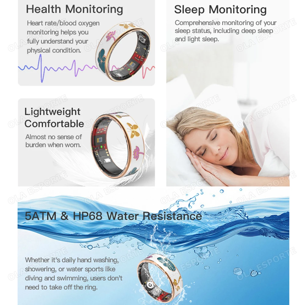 2026 New Smart Ring Color Enamels Women Female Stainless Steel Intelligent Finger Ring IP68 Waterproof Smartring Fitness Tracker 2