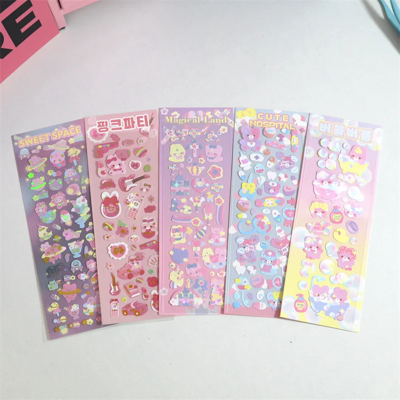 1Pc Kawaii Bear Rabbit Stickers Scrapbooking Decorative Ribbon Cute Sticker Korean DIY Diary Album Stick Label School Stationery