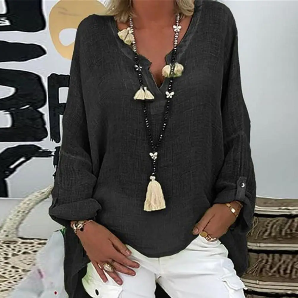 

Легкий Женский Топ простой внешний вид женский топ шикарный удобный женский пуловер с V-образным вырезом топы свободного кроя средней длины однотонный для повседневной носки