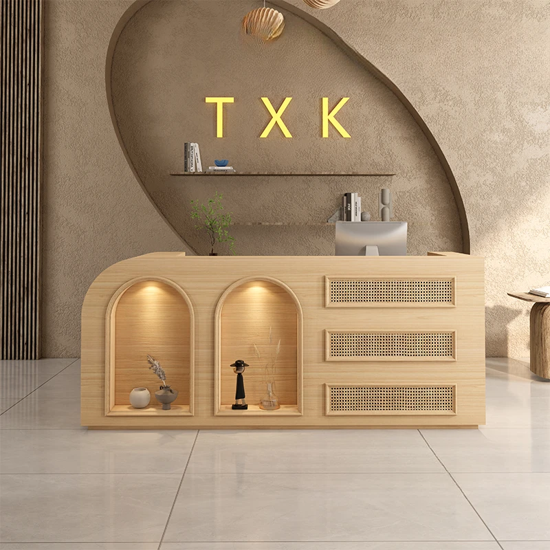 Luxury Wood Reception Desk Outdoor Hotel Clinic Podium Shopping Reception Desk Store Comptoir De Caisse Boutique Shop Furniture outdoor plastic wood table and chair courtyard waterproof sunscreen lotion rainy and sunny leisure nordic outdoor