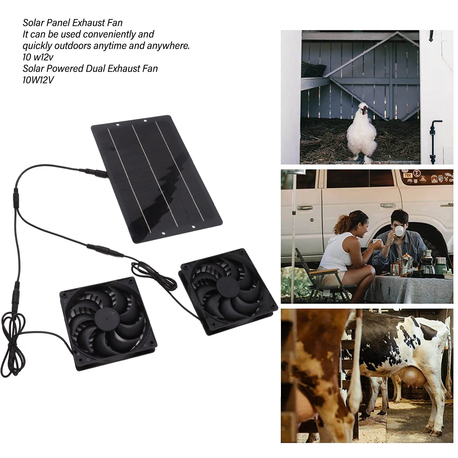 Solar Charger 10W Solar Panel Fan Kit Weatherproof Solar Powered Dual Exhaust Fan Wall Mounted for Chicken Coops Greenhouses Sheds