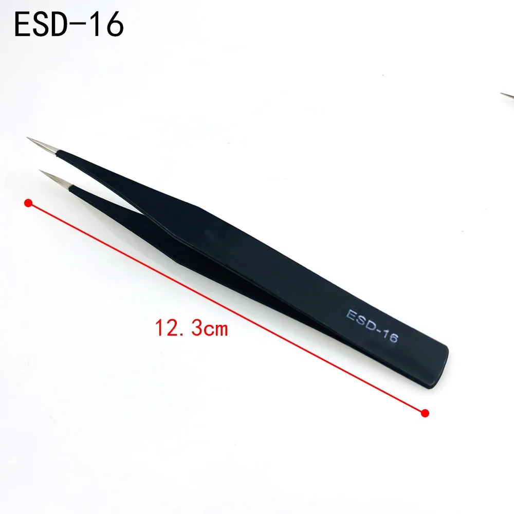 Precision Tweezers 9pcs/set Anti-static ESD Stainless Steel Curved Straight for Maintenance Repair