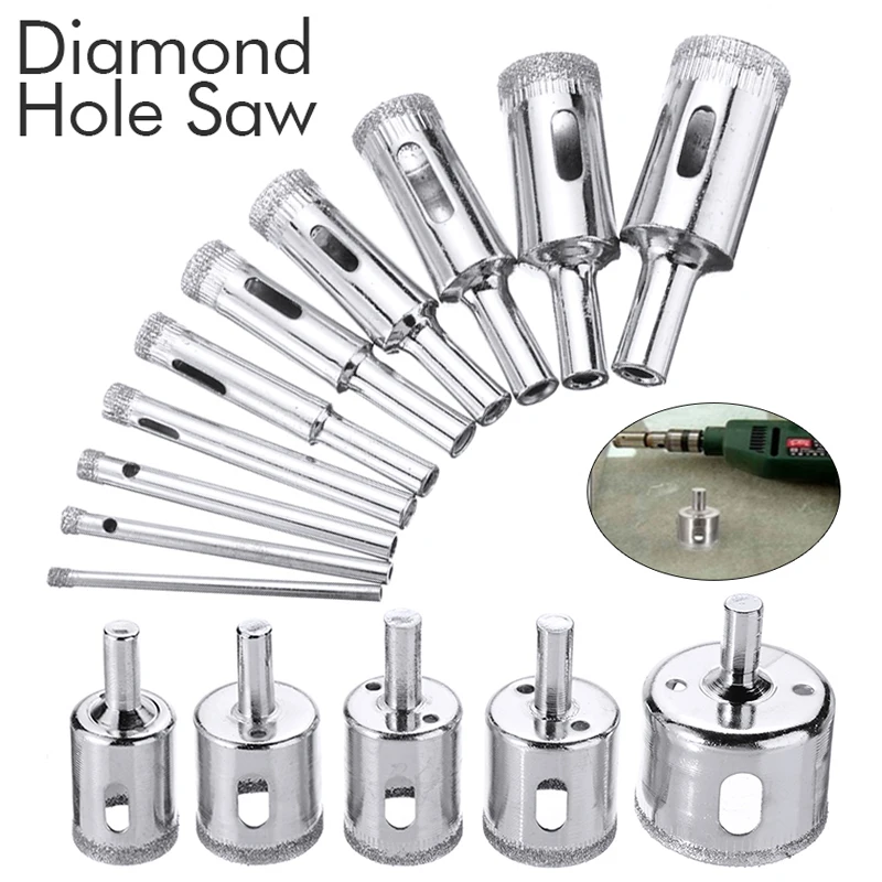 10/15pcs Diamond Drill Bit Set 3-40mm Diamond Coated Hole Saw Drill Bits Tool for Glass Marble Tile Granite Drilling 12pcs 6mm diamond coated cutter hole saw drill bit tool 6mm durable cutter drill bit set for tile ceramic marble glass