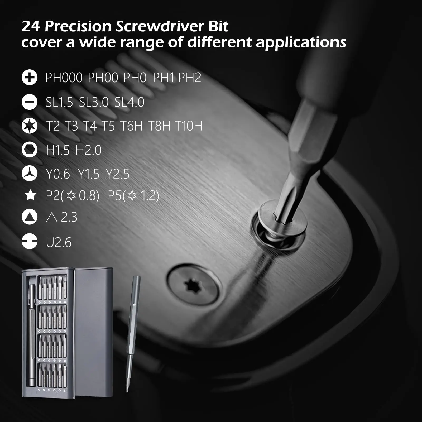 정밀 드라이버 세트 25 in 1 Phillips Torx iPhone PC 시계 카메라 안경 용 육각형 플랫 헤드 마그네틱 스크루 드라이버 헤드