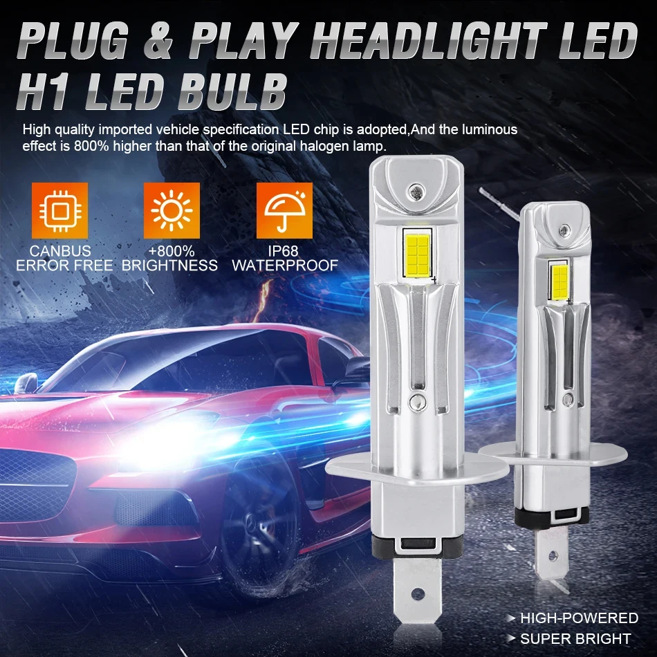 2PCS H1 LED 헤드라이트 전구 매우 안정적인 고출력 1000W 칩 IP68 방수 자동 헤드램프 슈퍼 브라이트 눈부심 방지 안개등