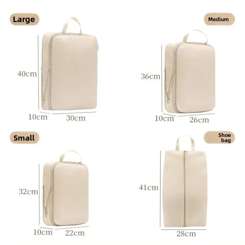 Juego de 4 Cubos de Embalaje para Viaje, Organizadores de Ropa con Compresión, Bolsas de Almacenamiento Impermeables para Equipaje con Asas para Accesorios de Viaje