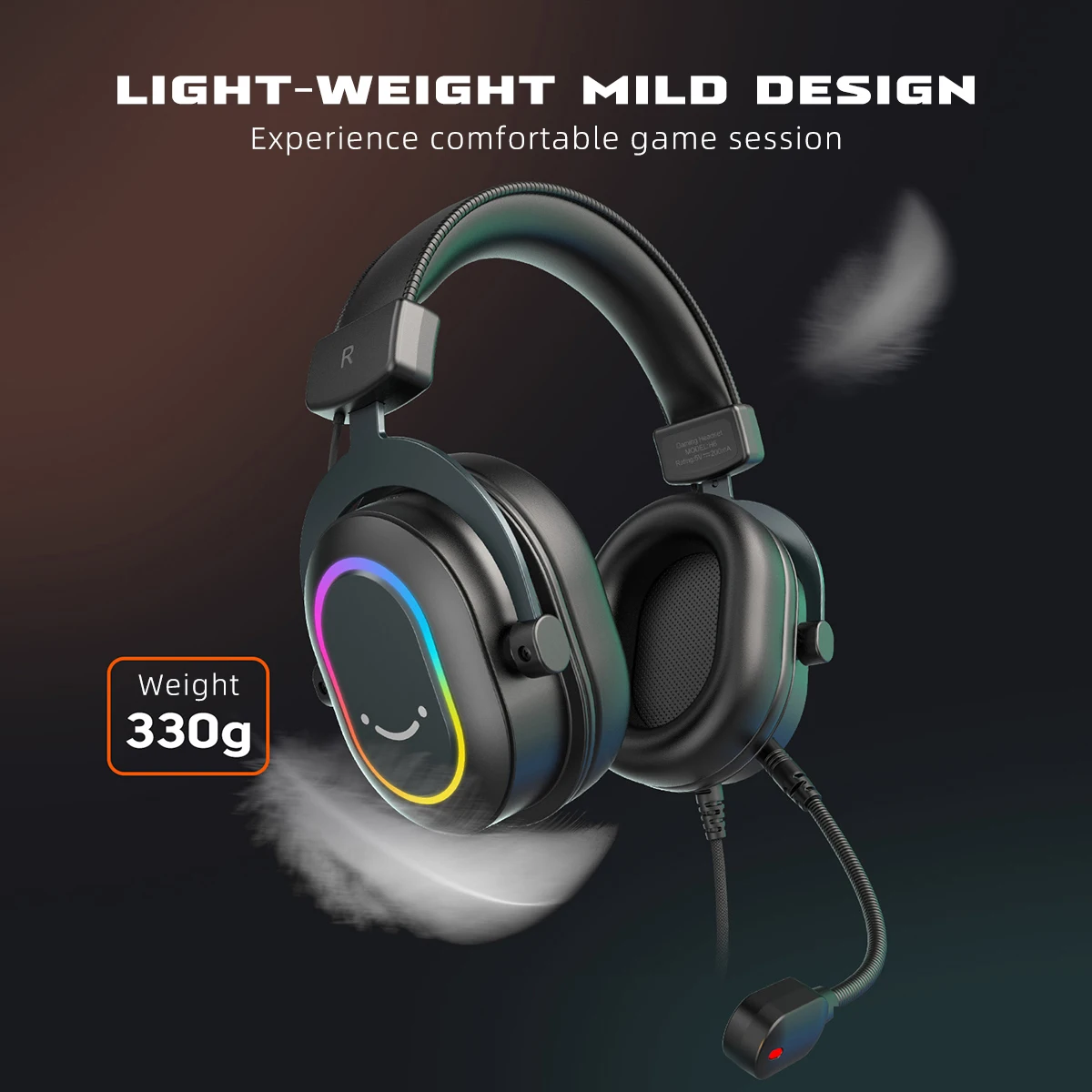 Fifine Dynamic RGB Gaming Headset with Mic - Over-Ear Headphones, 7.1 Surround Sound, 3 EQ Sound Modes