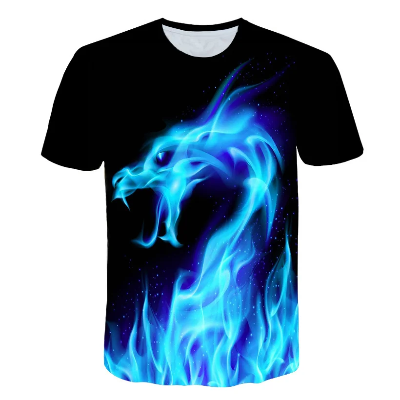 Flame T shirt summer new style kids 3D print tops boys girls new year fashion loose cool short sleeve T shirts 4-14 years old children's age t shirt	