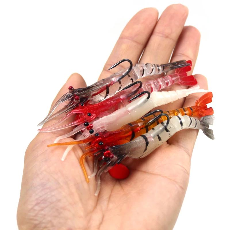 

5pcs/Lot Lead Head Shrimp Lures Shad Sea Soft Lures For Fishing Silicone Artificial Bait Swimbait Luminous Soft Bait M166