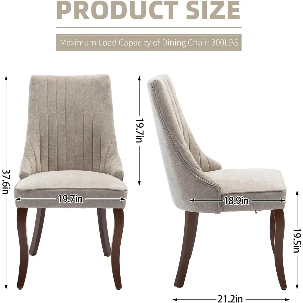 Dining Chairs Set of 6, Linen Channel Tufted Kitchen Dining Room Chair with Curved Wood Legs, Fabric Upholstered Dining Chairs 5
