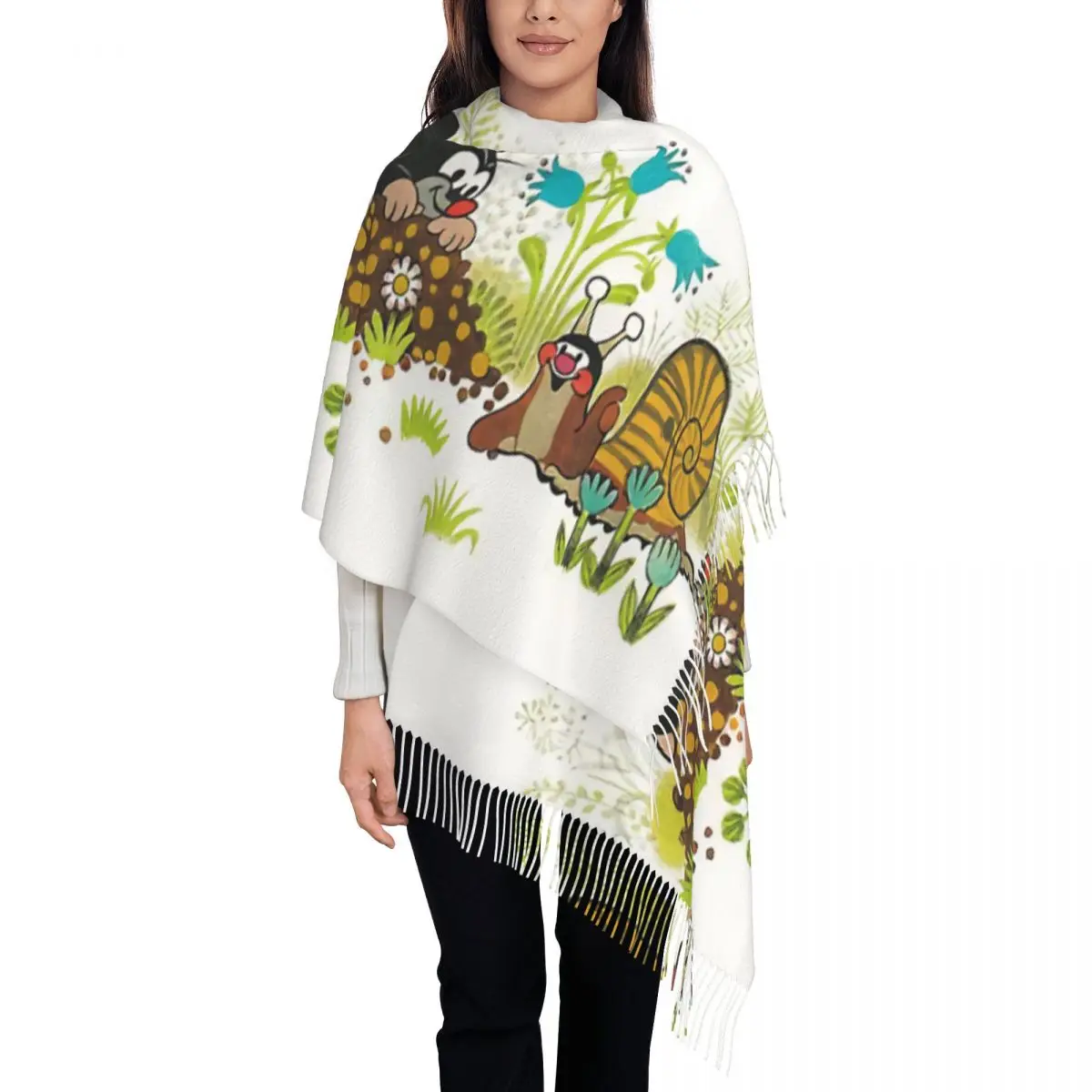 

Kawaii Mole Krtek Tassel Scarf Women Soft Cute Little Maulwurf Shawls Wraps Female Winter Scarves
