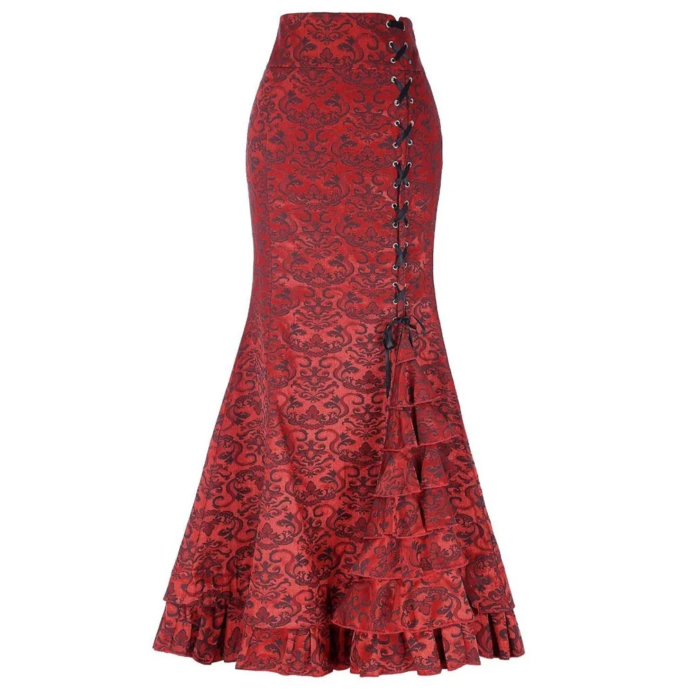 

Fashionable Fishtail Skirts Women Long Retro Ruffle Punk Vintage Bodycon Female Hip Wrap Skirt Hip Wrap Skirts