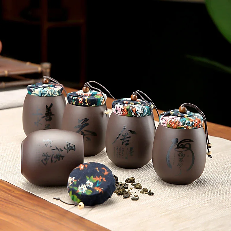 Tea Canister Ceramic Storage Jar Airtight Container Purple Clay Tea Jar Pu Erh Tea Box for Home Use