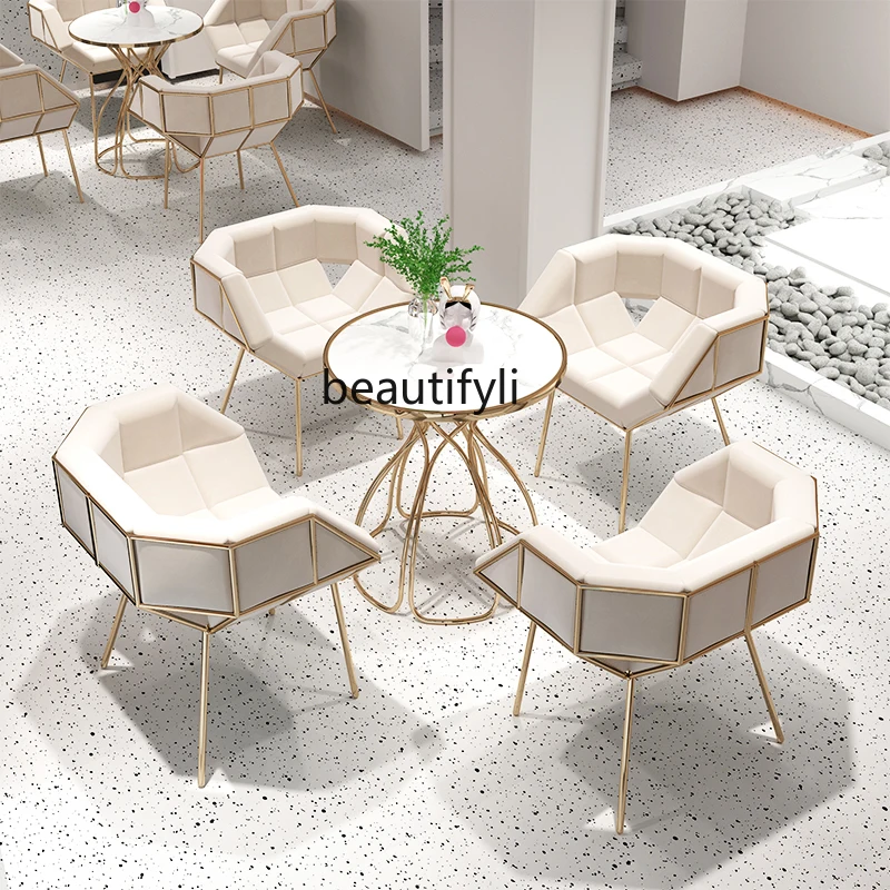 

zq Nordic Leisure Small round Table Sales Office Reception Combination Simple Coffee Tea Shop Dining Table and Chair