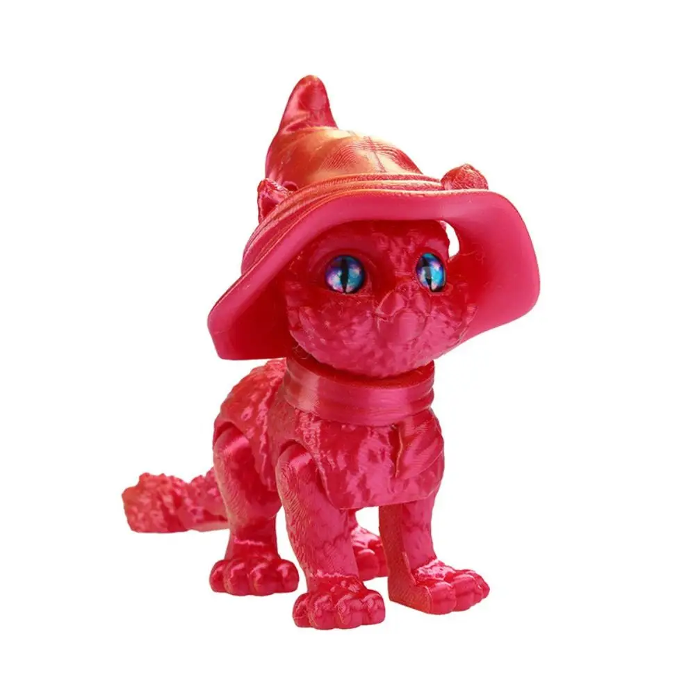 큰 눈을 가진 3D 프린팅 고양이 모형, 사실적인 디자인, 플라스틱 소재, 관절형 고양이, 3D 프린팅 기술, 귀여운 스타일