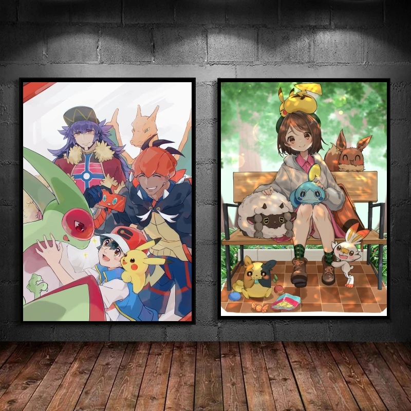 

Canvas Artwork Painting Pokemon Sobble Pikachu Friends Gifts Kid Action Figures Classic Wall Decoration Poster Home Hanging