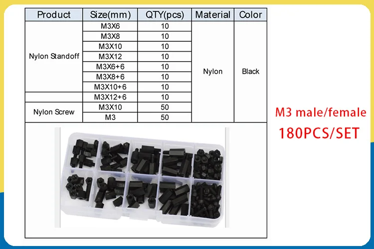 Black & White Hex Nylon Standoff Spacer Kit with Assorted Screws and Nuts